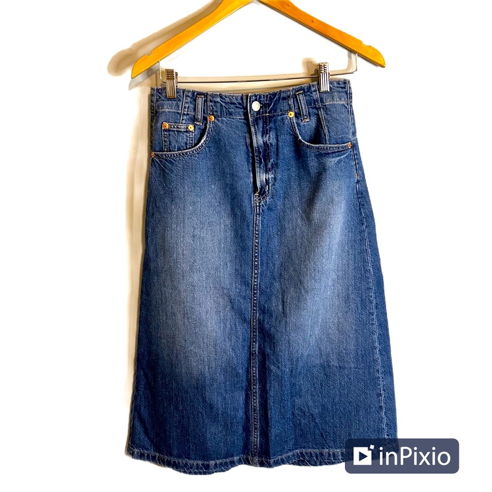 Trending Retro GAP Midi Denim Medium Wash Women's Cotton Skirt Size 2R